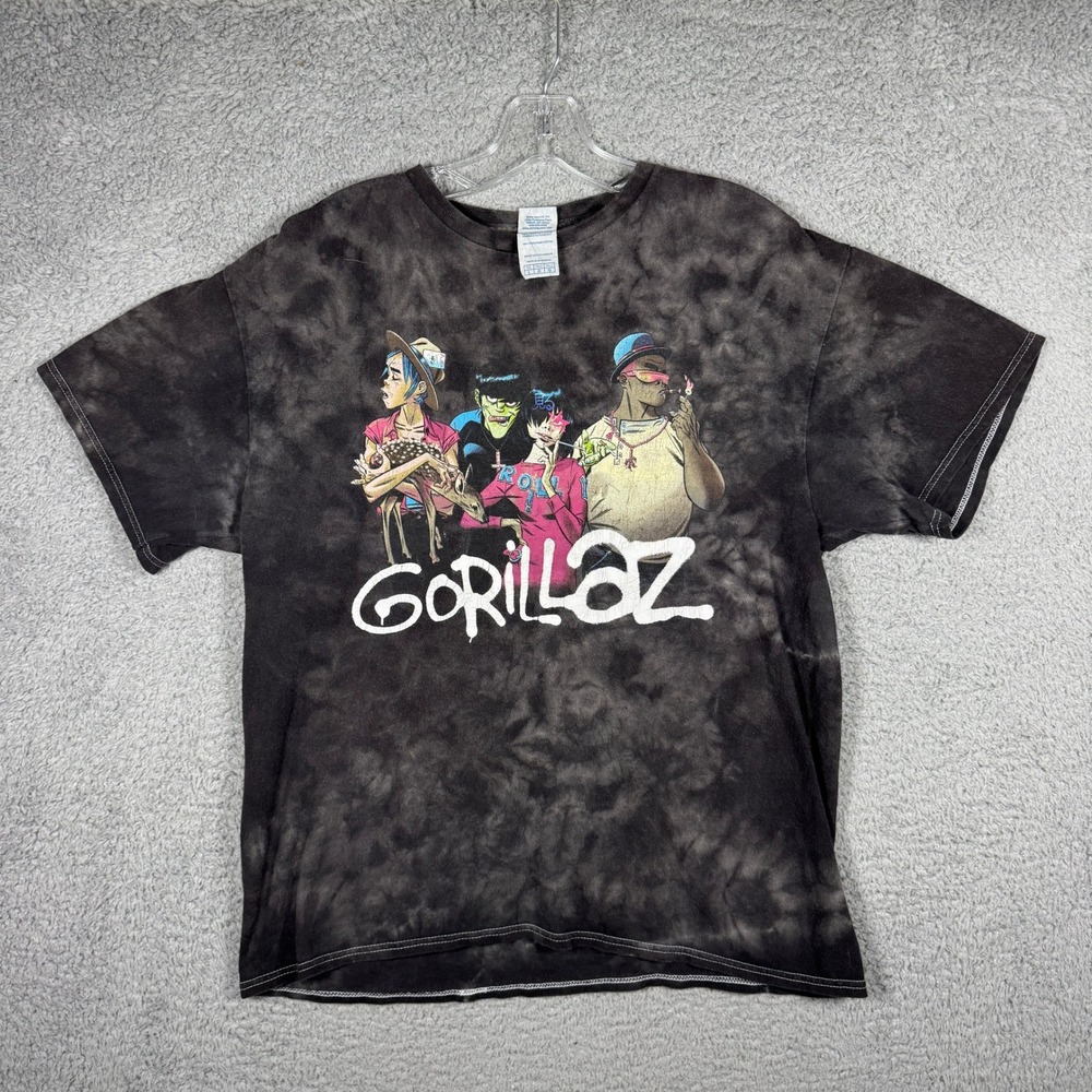 Gorillaz Band Graphic T-Shirt Delta Pro Weight Black Tie Dye Mens Large L